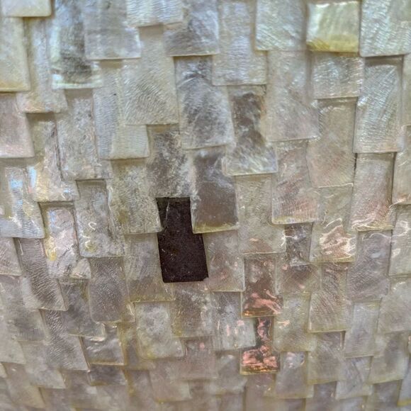 Beautiful pearly mosaic pieces cream narrow neck vase. Unique, size 16 x 17 in - Picture 5 of 6